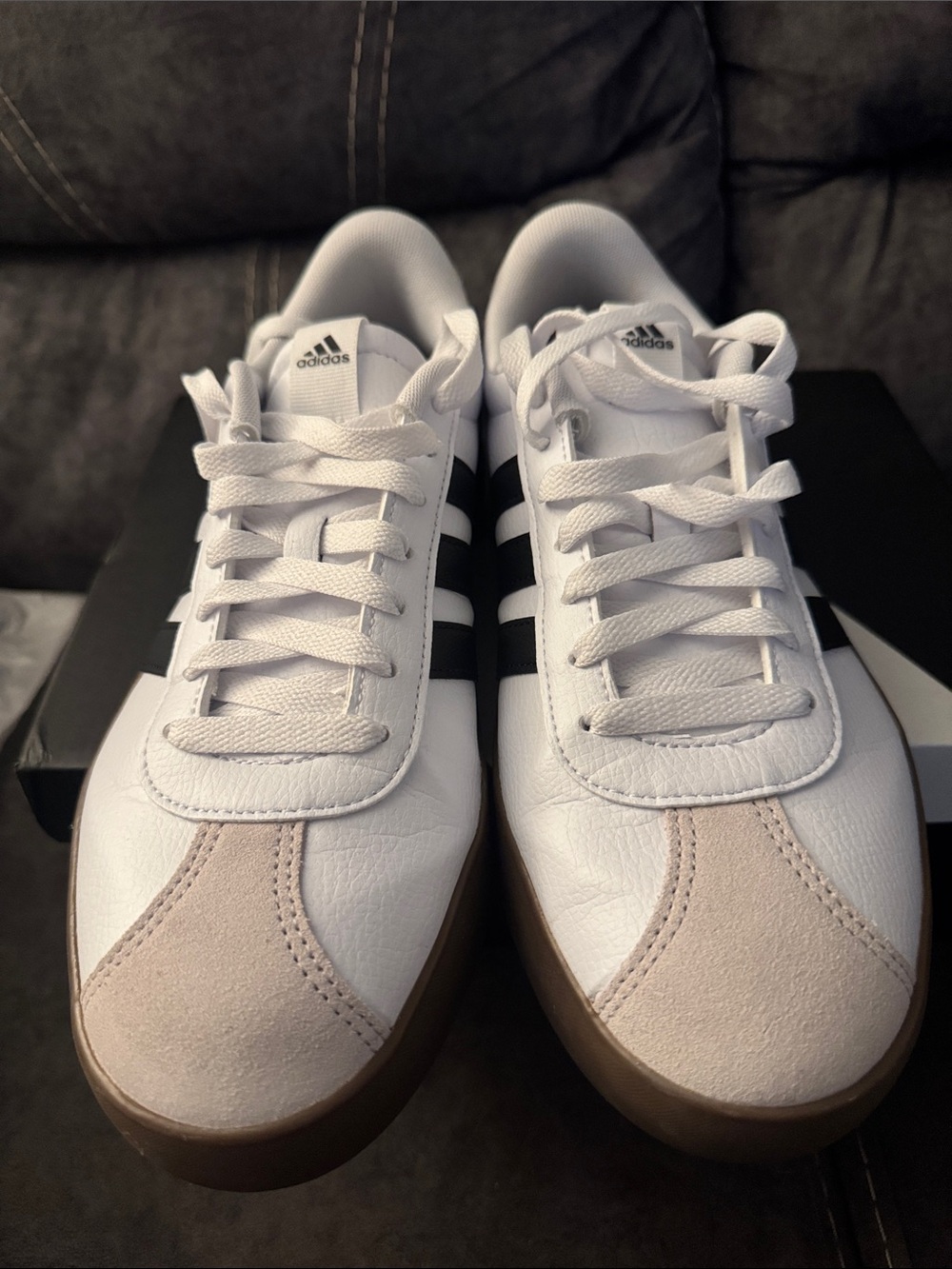 adidas White Black Athletic Sneakers with Gum Sole - Picture 8 of 10